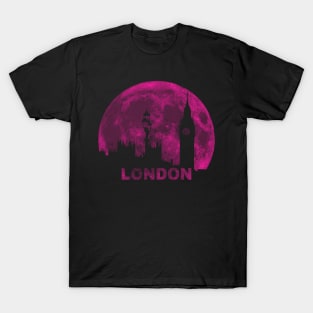 Pinkish Purple Moon London Skyline from Bridge over the Thames T-Shirt